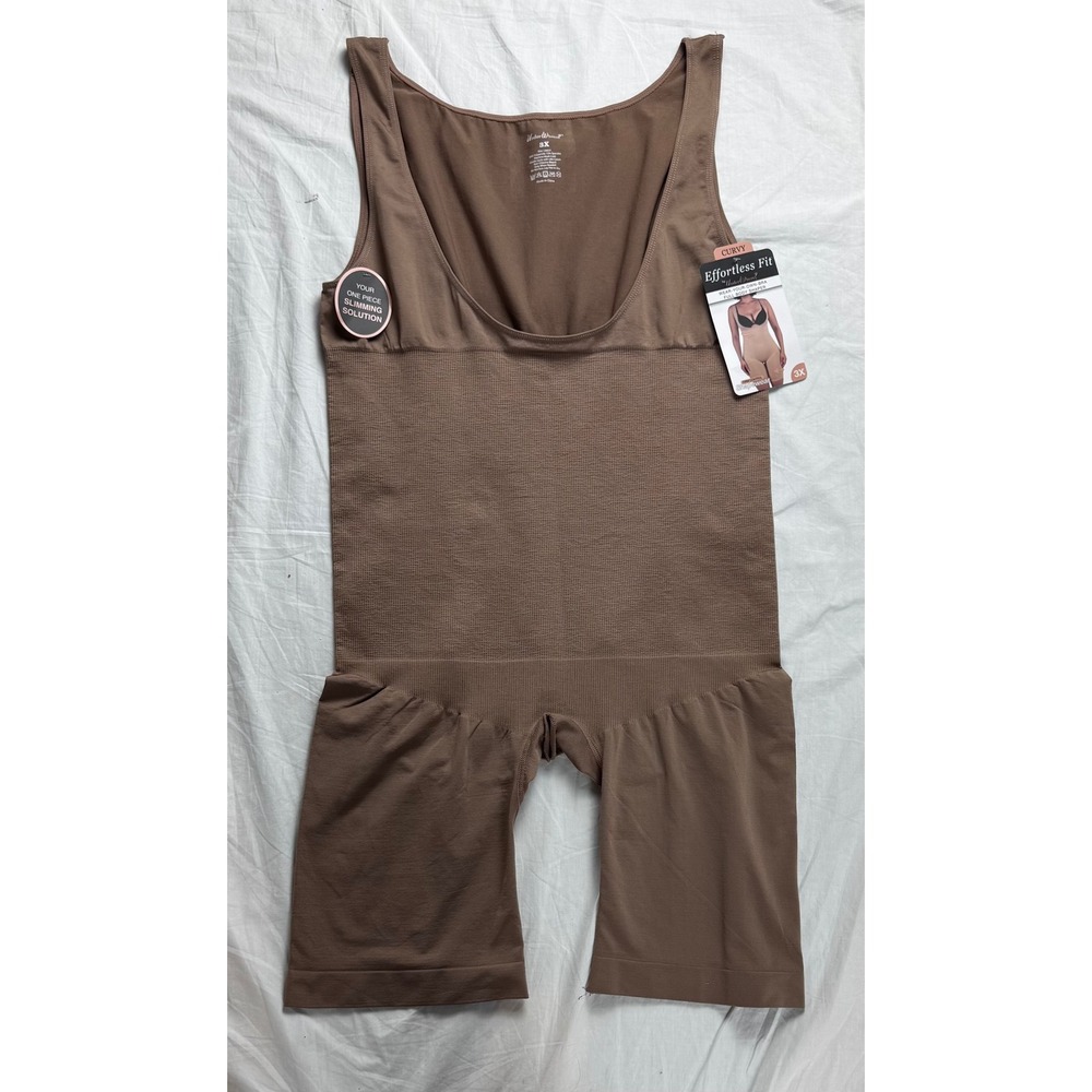 Underwhere Effortless Fit Curvy 3X Full Body Shaper Wear Your Own Bra Brown